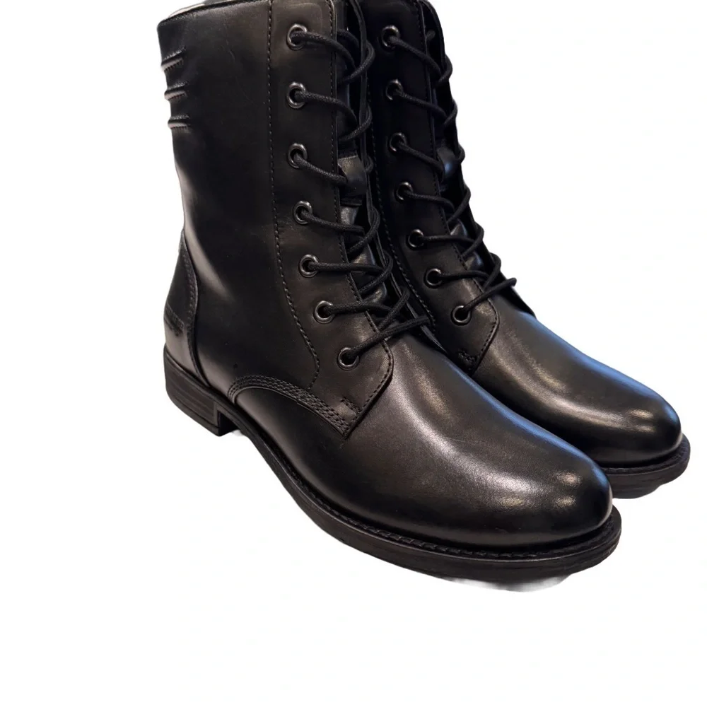 NEW Josef Seibel Simona 01 Women’s Black Leather Lace Up Boots Sz US 6-6.5 EU 37